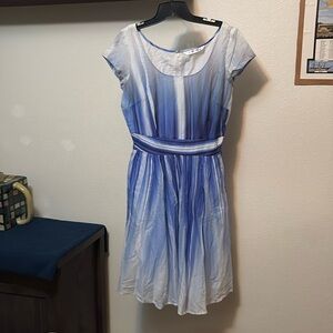 eShakti women's 100% cotton ombré scoop neck dress smock waist size 10, pockets